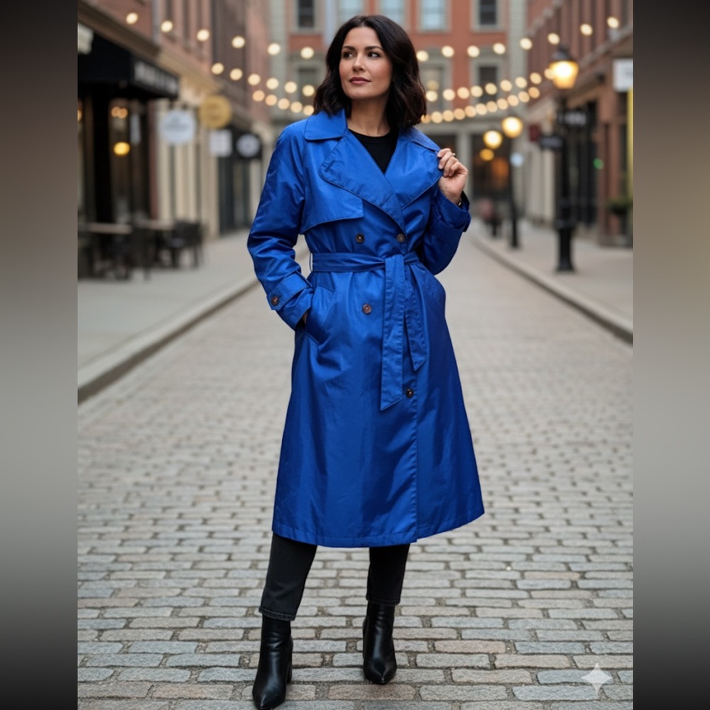 VINTAGE Electric Blue Iridescent Trench Coat/Raincoat